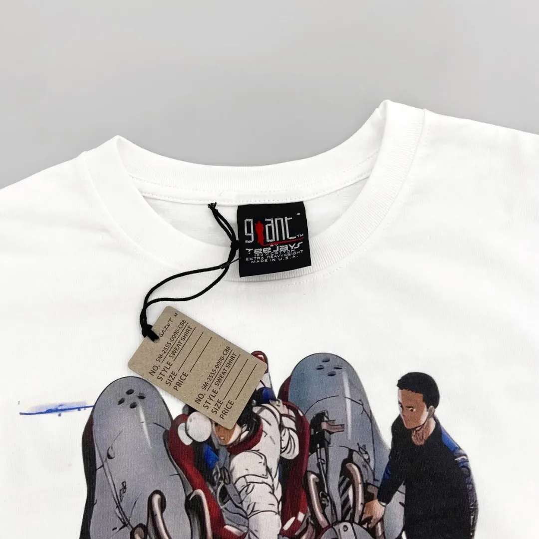 Saint Michael STA Akira Cyberpunk Cartoon Animation Print Retro Vintage Loose Short Sleeves Digital white ink direct injection, the fabric is breathable and the pattern is three-dimensional and clear. Fabric: Double yarn 240g Style number: S902 Size: S-M-L-XL Color: White Price: P110